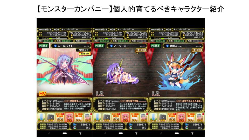 モンスターカンパニー 個人的に育てるべきキャラクターの紹介 モンカニ みっつブログ